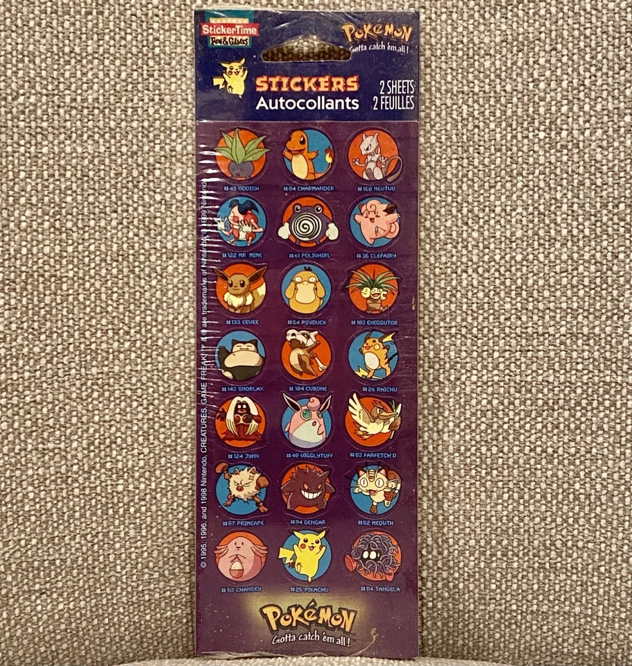 POKÉMON STICKERS 1999 Creatures Game Freak NINTENDO NEVER OPENED 2 SHEETS