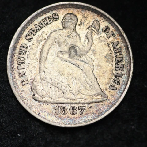 1867-S Seated Liberty Half Dime CHOICE XF+/AU FREE SHIPPING E182 KCNM Cover