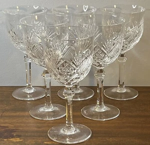 Set Of 6 Josair Marquise 6 1/4" Wine Glasses Crystal Clear Glass Goblet - Picture 1 of 4