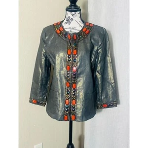 NWT Boston Proper Bronze Shimmer Linen Jacket Beaded 12 - Picture 1 of 12