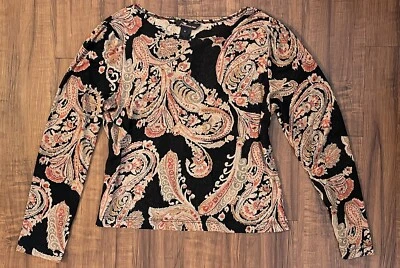 Top Vintage Años 90 Francesca Rosa Paisley Floral Boho Malla Transparente Manga Larga XL  Foto 1 de 4