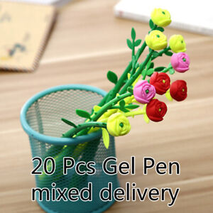 20 Pcs Rose Flower Gel Pens Silicone Black Ink School Writing Tools Home Decor