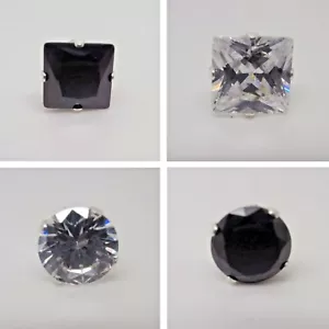 1x Mens SINGLE 925 Sterling Silver Cubic Zirconia CZ Diamante Stud Earring UK - Picture 1 of 10