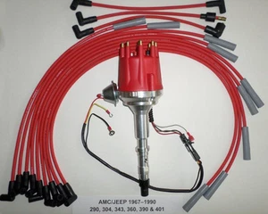 small cap HEI Distributor for JEEP AMC 290 304 343 360 390 401 + Plug Wires USA - Picture 1 of 7