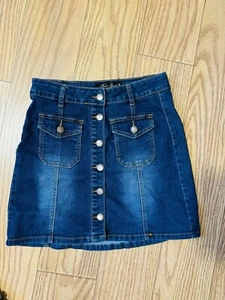 Roma Studio Juniors Small Denim Blue Jean Mini Skirt Distressed Women Pocket - Picture 1 of 4