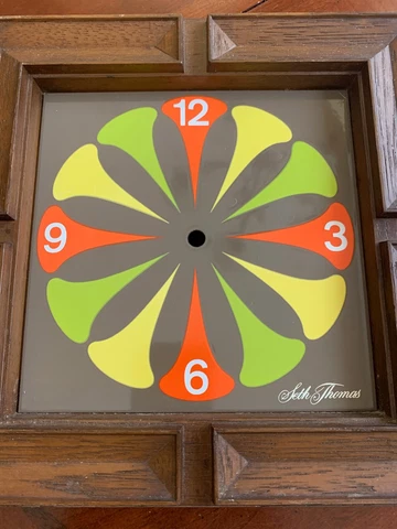 VTG Signed Seth Thomas MCM Wall Clock Frame Orange Green NEEDS Working Parts Cover