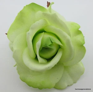 4" Variegated Lime Poly Silk True Touch Rose Flower Hair Clip,Wedding,Bridal - Picture 1 of 3