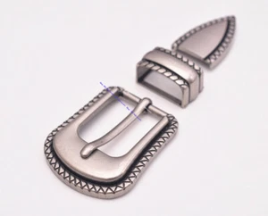 24mm Solid Silver Western Cowboy Leathercraft Diy Rope Side Belt Buckle 3pcs Set - Picture 1 of 11