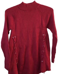 Style & Co XS NWT Laced Accent Ribbed-Knit Mock Neck Sweater Tunic Red Lattice - Picture 1 of 5