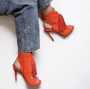 Christian Louboutin Otoka Open Toe Stiletto Heel Fringe Ankle Boots 37 - Picture 1 of 12