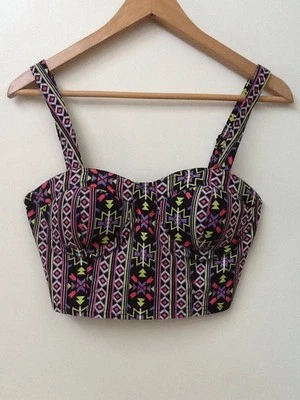 FOREVER 21 Bustier Cami Top Algodón Elástico Negro Patrón Geométrico Cremallera Trasera Foto 1 de 4