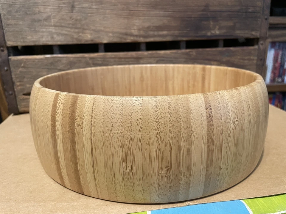 Large Bamboo Salad Bowl with Bambo Salad Hands - Image 1 of 4