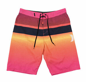 Hurley Men's Striped Boardshort 30 Swim Shorts- pink, Orange, Black- EUC