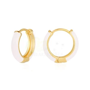 1 Pair 18K Gold Plated Enamel Huggie Earrings Ear Piercing Hoops - Picture 1 of 12