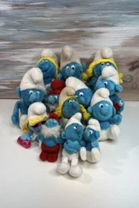 Big Vtg Smurf Plush Lot Of 13 - 9 Peyo From 1980s W/ 2 Smufette Papa Cupid… - Picture 1 of 12