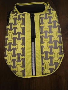 Dog Life Jacket Pet Floatation Life Vest Size Large Fluorescent Green Bones - Picture 1 of 13