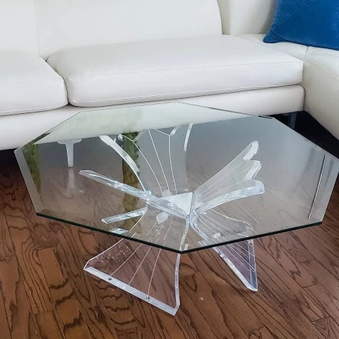 Vintage Lucite butterfly coffee table with Octagonal glass top Cover