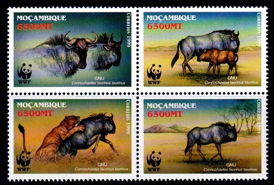 Mozambique 2000 Gnus - WWF Completo Como Nuevo MNH Conjunto Bloque SC 1377 Foto 1 de 1