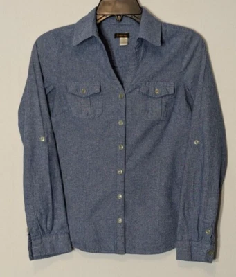 COPPER KEY Blue Chambray Long Roll-Tab Sleeve, Button Shirt; Size S - Image 1 of 4