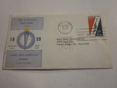 US COVER 1959 PAN AMERICAN GAMES FDC #C56 THE CHICAGO SUN TIMES CACHET - Image 1 of 3