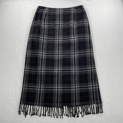Worthington Midi Skirt Womens Petite 10 Gray Plaid Fringe Dark Academia Retro - Image 1 of 4