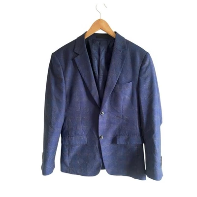 Bespoke Tazzio Europa Blazer Men’s 38R Blue Windowpane Skinny Fit Sport Jacket - Image 1 of 4