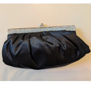 La Sera by Franchi Clutch Abendtasche schwarz Satin Strass Kiss Lock Party - Bild 1 von 7