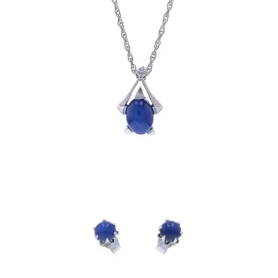 White Gold Lab-Created Star Sapphire & Dia Earrings Necklace 18 1/4" 14k 3.08ctw - Image 1 of 4