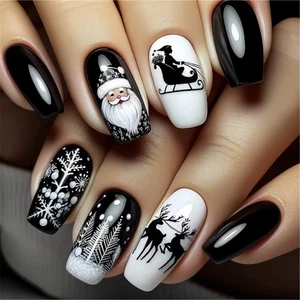 Elegant Christmas False Nails Set With Tree And Sled Patterns For Parties - Picture 1 of 8