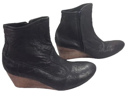 Calleen Cordero Tolosa Leather Wedge Boots Wood Black Ankle Bootie 9.5 - Image 1 of 4
