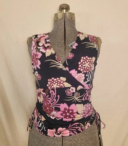 Top Club Vintage Byer Años 90 Y2K Cuello en V Rosa Floral Lados Crujientes Caprichoso Funky M/L - Imagen 1 de 6