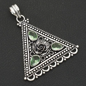 Peridot Gemstone Handmade Flower Pendant Jewelry Gift For New Year 2.4" AP-38670 - Picture 1 of 1