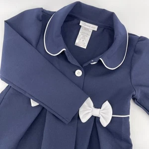 Bonnie Jean Girls Navy Coat White Trim Bows Buttons Long Sleeve Size 6 - Picture 1 of 5
