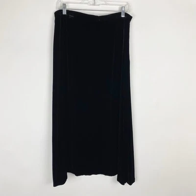 Eddie Bauer Black Velvet Silk Blend Midi Full A-Line Skirt Womens Petite 14P - Image 1 of 3