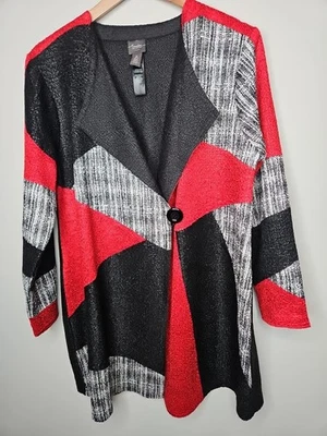 Chaqueta Cárdigan Chicos Travelers 2 L Roja Negra Retazos Lagenlook Botón Artístico  Foto 1 de 4