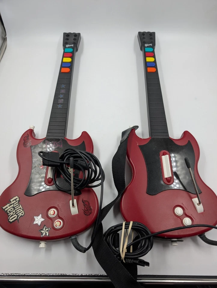 PS2 Guitar Hero Red Octane Wired Controller PlayStation 2 Lot Of 2 Tested  - Image 1 of 4
