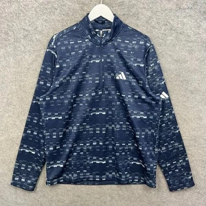 Adidas Top Mens Large Blue Core Print Mid Layer 1/4 Zip Golf Jumper Pullover - Picture 1 of 10
