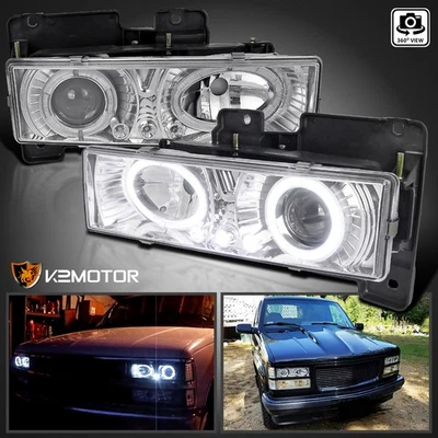 Fits 1988-1998 Chevy GMC C10 C/K Tahoe Blazer LED Halo Projector Headlights Lamp - Изображение 1 из 4