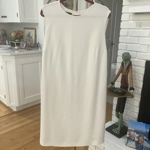 Escada Sz 46 White Dress Lined, Sleeveless With Pockets! Fully Lined, Faux Belt - Picture 1 of 15