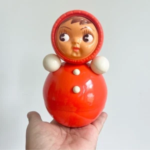 1960s Vintage UdSSR Russian Soviet CELLULOID SOUND Toy Doll Cork-Tumbler Orange - Bild 1 von 4