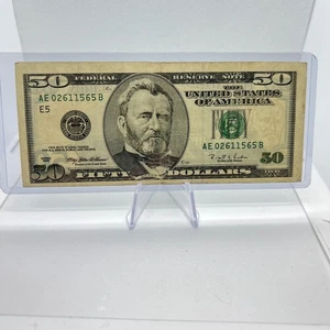 Old Design Error Note $50 Dollar Bill Series 1996 (02611565) Mis Cut Error Note - Picture 1 of 2
