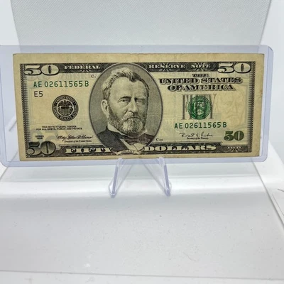 Old Design Error Note $50  Dollar Bill Series 1996 (02611565) Mis Cut Error Note - Image 1 of 3