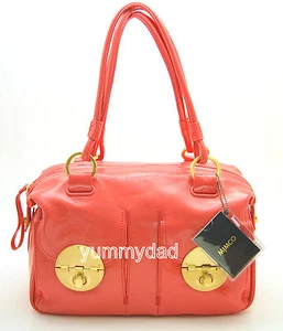 MIMCO TURNLOCK ZIP TOP PATENT LEATHER BAG IN BRIGHT CORAL BNWT RRP$499 - Picture 1 of 7