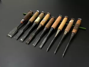 Vintage Japanese Chisel 9set Nomi /Hand Plane Saw Iron Hammer Hand Tool/c62 - Picture 1 of 24