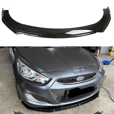 Gloss Black Front Lips Splitter Spoiler + Strut Rods Body Kit For Hyundai Accent - Image 1 of 4