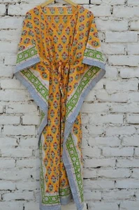 Indian V-neck Floral 100%Cotton Long Caftan Night Sleep Wear Long Caftan - Picture 1 of 7