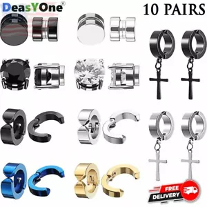 10Pairs Magnetic Stud Earrings Non Piercing Stainless Steel Dangle ClipOn Unisex - Picture 1 of 7