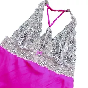 Camisón Victoria's Secret Talla Mediana Rosa Brillante Satinado Encaje - Imagen 1 de 8
