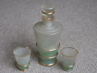 Vintage 1950S/1960S Frosted Glass Decanter And 2 Glasses. Gilt Banded. Reduced!
