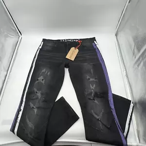 KILOGRAM DISTRESSED STRETCH BLACK DENIM JEANS WITH PAINT STRIPES MEN'S SIZE 36 - Picture 1 of 17